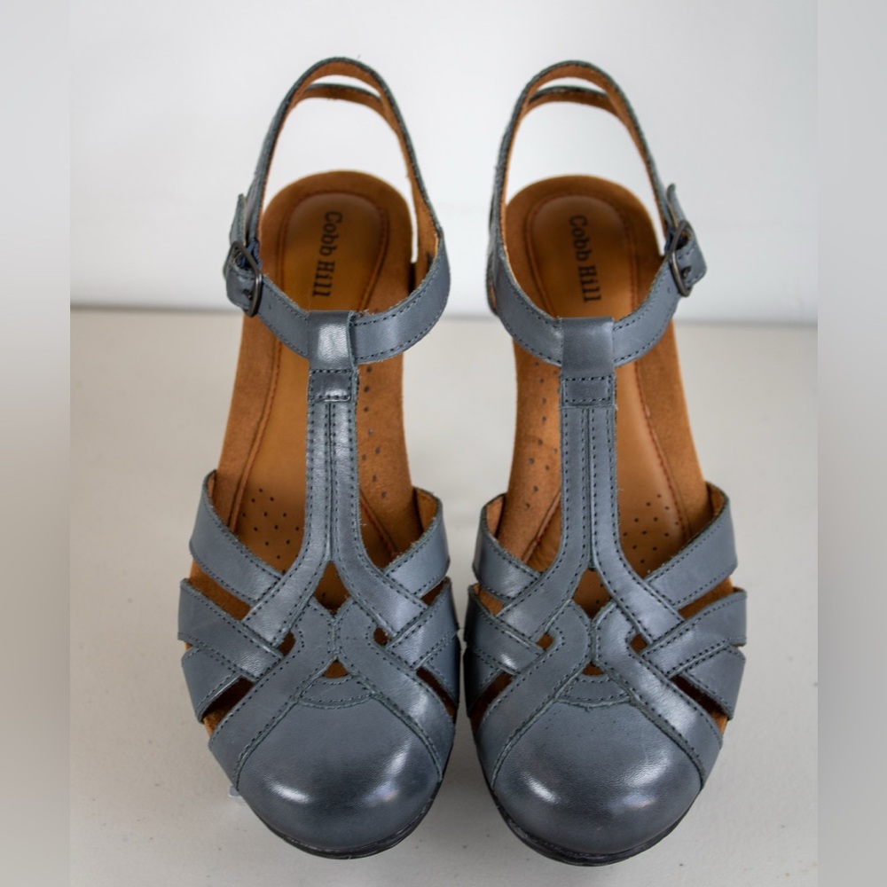 SOLD NWOT Cobb Hill Aubrey Burnished Leather Pump T-Strap Womens Gray Shoes Sz 8 - Picture 3 of 8